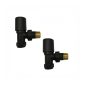 Kartell 15mm black angled round manual radiator valve pair with smooth round heads and angled connections