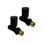 Kartell 15mm black straight round manual radiator valve pair with smooth round heads and straight connections