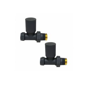 Kartell anthracite 15mm straight manual radiator valve pair with smooth anthracite finish and straight connections