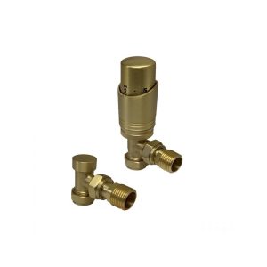 Kartell Brushed Brass Angled Thermostatic Radiator Valve Pair