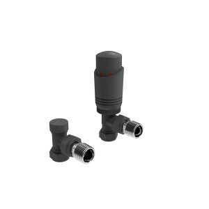 Kartell designer angled anthracite thermostatic radiator valve pair with slim TRV heads and angled connections