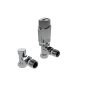 Kartell designer angled chrome thermostatic radiator valve pair with slim TRV heads and angled connections