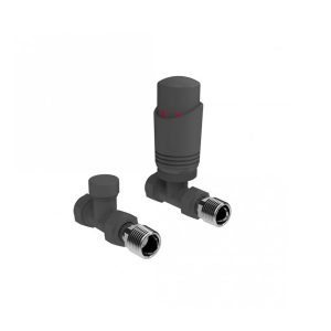 Kartell designer straight anthracite thermostatic radiator valve pair with slim TRV head and straight connections