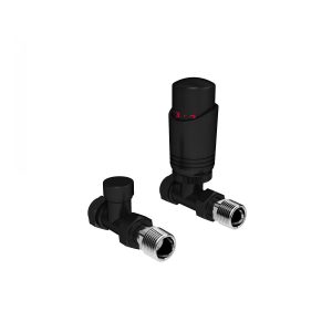 Kartell designer straight black thermostatic radiator valve pair with slim TRV head and straight connections