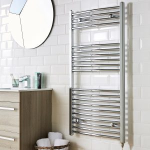 Kartell K-Rail 800 x 300mm curved chrome 25mm towel rail with round bars and two open sections