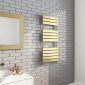 Kartell Malibu 1200 x 500mm brushed brass flat panel towel rail with two open sections