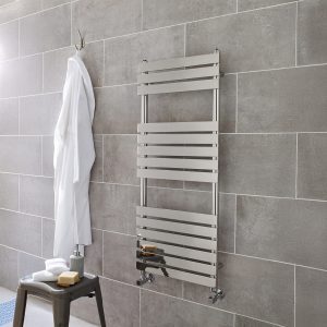 Kartell Memphis 1200 x 600mm chrome flat panel towel rail with two open sections and smooth flat panels