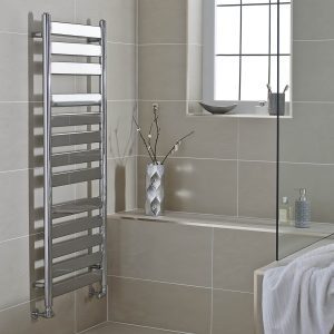 Kartell Newark 1300 x 500mm chrome flat panel radiator with two open sections and sleek flat panels