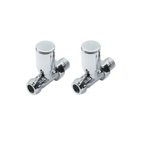 Kartell straight chrome manual radiator valve pair with polished straight bodies and minimalist manual control heads