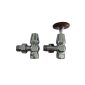Kartell Traditional Chrome Wood Head Manual Radiator Valve set with angled chrome bodies and wooden control head