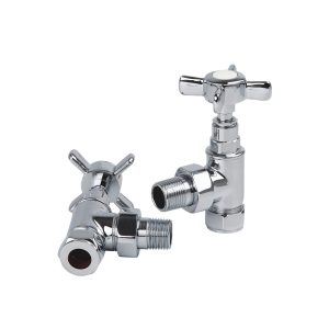 Kartell Traditional Cross Head Angled Radiator Valve n chrome with cross-head handle and angled body