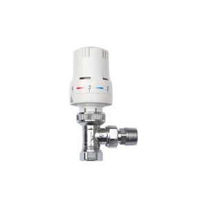 Kartell White Single Angled Thermostatic Radiator Valve TRVSA in white finish with angled body and control head