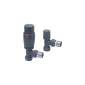 Scudo anthracite angled radiator valves pair with thermostatic TRV and lockshield