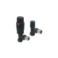 Scudo black angled radiator valves pair with thermostatic TRV and lockshield