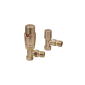 Scudo brushed brass angled radiator valves pair with thermostatic TRV and lockshield