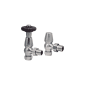 Scudo nickel angled radiator valves pair with wooden top thermostatic valve and lockshield