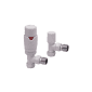 Scudo white angled radiator valves pair with thermostatic TRV and lockshield