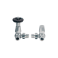 Scudo nickel corner radiator valves pair with traditional wood-top wheel head