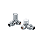 Pair of Scudo designer corner towel rail valves in polished chrome finish