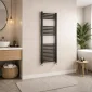 Textured grey Kartell towel rail in a neutral bathroom, 1200 x 400mm