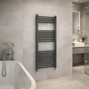 Kartell 22mm straight textured grey towel rail 1200 x 500mm in a modern bathroom
