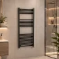 Kartell 22mm straight matt black towel rail 1200 x 500mm in a modern bathroom